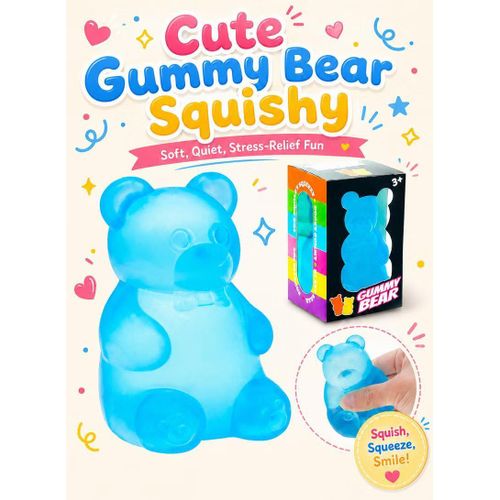 Squishy Gummy Bear Stress Balls, Fidget Squishy Toy with Soft High Density Gel, Ultra Soft Squeeze Balls for Kids Adults Anxiety Relief, Calming Students Classroom Prizes Calming Kids Adults, Blue
