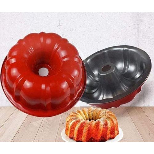 Round hollow cake pan made of non-stick metal and coated with Teflon, size
