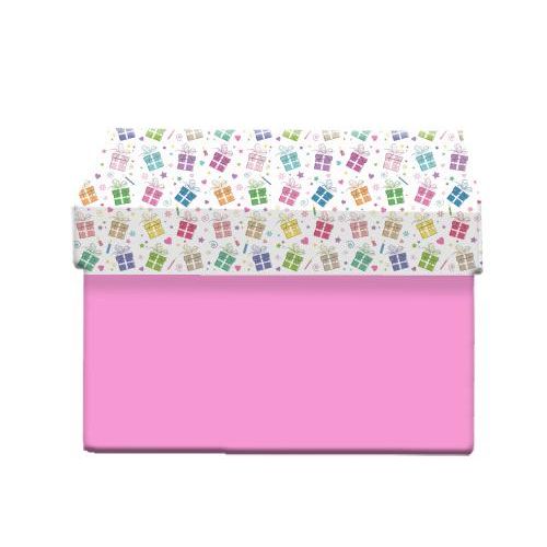 Gift Box, Pink, with Colourful Present Pattern Lid, Birthday Theme, Decorative