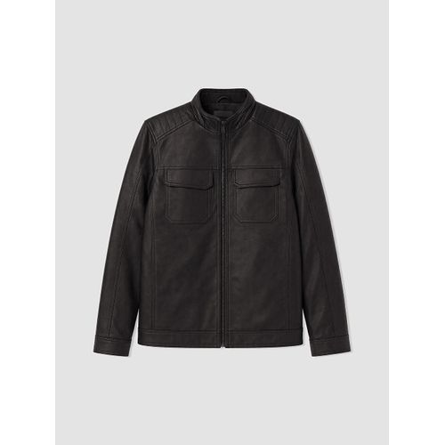 Mock Neck Men's Faux Leather Coat