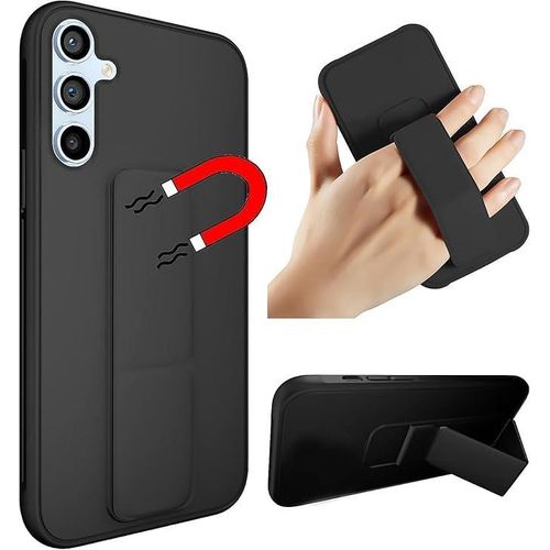 Samsung Galaxy A35 5G Back Stand Case Magnetic Car Holder Soft Silicone Horizontal Vertical Kickstand Cover Wrist Strap Full protection Case for Samsung Galaxy A35 5G Black