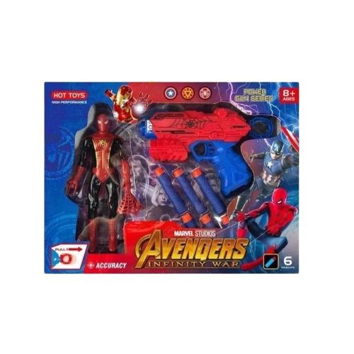 Marvel Avengers Spiderman Gun with 6 Foam Bullets & Action Figure -