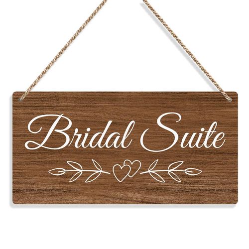 Bridal Suite Sign Wall Art Decor - Wedding Accessories Stuff Decorations for Reception Engagement Party - Wooden Sign for Ring Bearer Brown