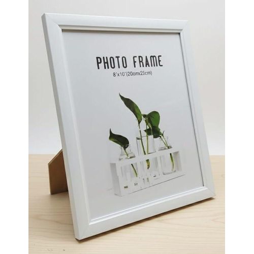 White photo frame, measuring (25 x 20 cm), with a back stand, for office and home decor.