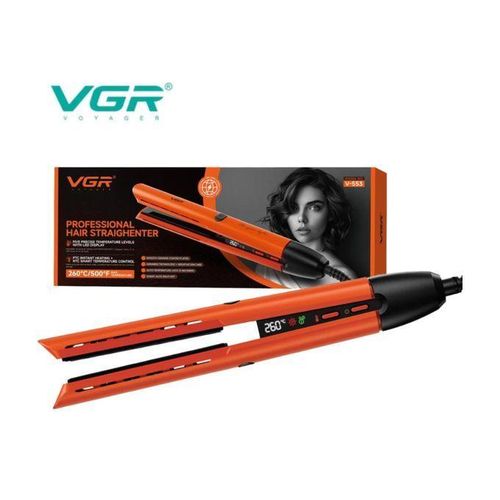 Professional hair straightener, equipped with ceramic-coated plates, PTC rapid heating technology, infrared technology, LED display, and 5 temperature settings up to 260°C V-553
