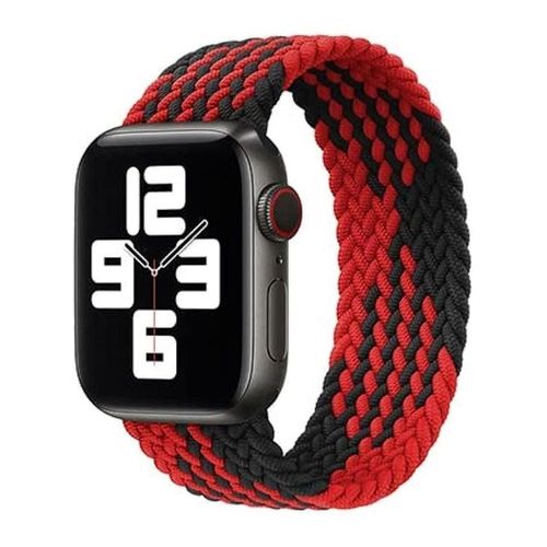 سوار مطاطي مضفر من القماش مقاس 49/45/42/44 مم لساعات أبل من السلسلة 8/1/2/3/4/5/6/7 (كبير، أسود وأحمر)