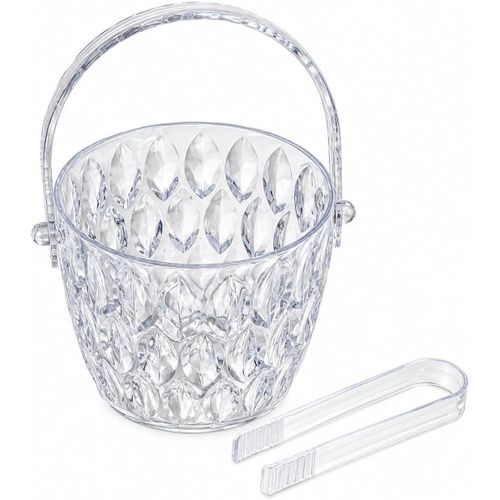Ice Bucket with Tongs Clear Woven Body Carry Handle and Countertop Cooler for Parties Buffets and Home