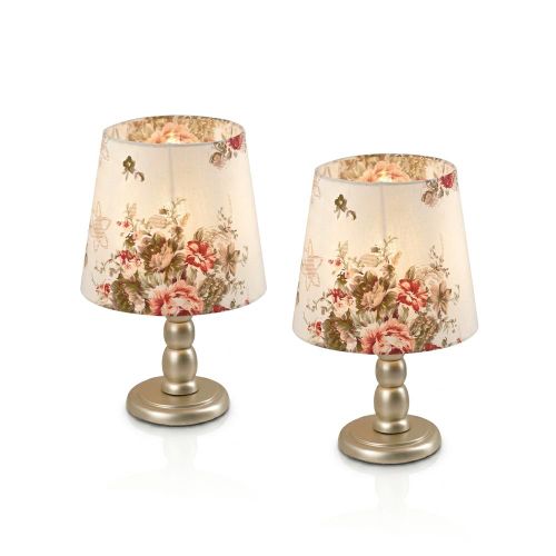 Set 2 Classic Champagne Table Lamps with Floral Fabric Shades