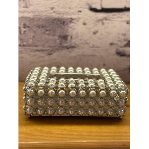Luxury Pearl Tissue Box, Silver, Metal, Rectangular, Elegant Home Decor