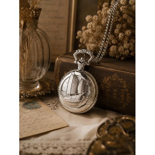 Classic Silver Pocket Watch with Chain and Engraved Cover