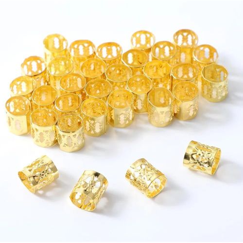 100PCS Gold Hair Braiding Cuffs Set - Adjustable Dreadlock Beads Hollow Filigree Hair Rings for Braids and Hair Styling Accessories