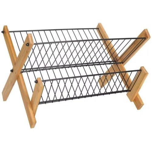 2-Tier Bamboo Kitchen Counter Organizer with Metal Storage Shelves – Space Saving Rack for Plates, Cups, Spice Jars, Kitchen Accessories, Bathroom Essentials and Home Organization, Easy Assembly, 38 *33 * 26 cm