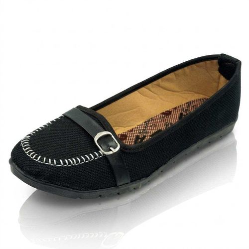 Comfortable Black Fabric Flat Shoes for Women - Breathable Casual Canvas Loafers