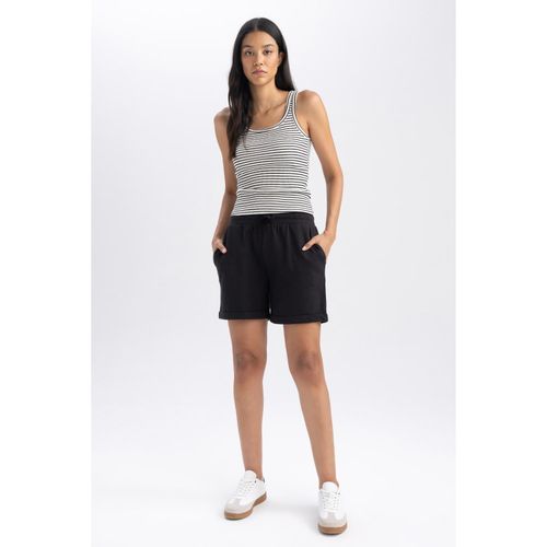 Regular Fit Thin Sweatshirt Fabric Short - Black
