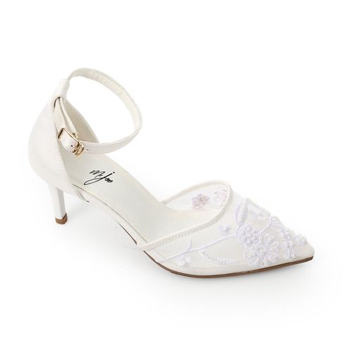 Lace Bridal Ankle Strap Heels White