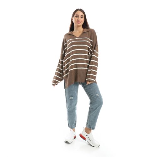 Striped Treco Pullover-17448-Brown