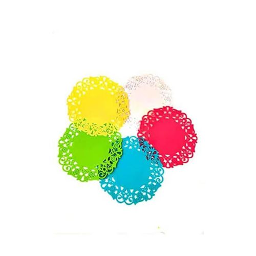Placemats Silicone Hollow Out Flower Lace Round Shape Coaster Cup Insulation Mat Set Of 5 Multicolour 10cm
