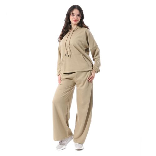 Comfy Cotton Long Sleeves Tracksuit - Beige