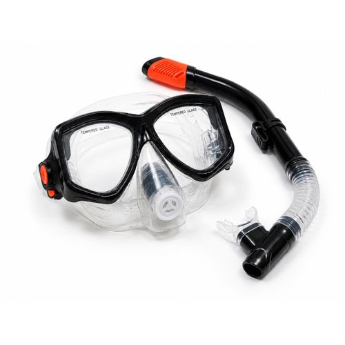 Premium Professional Dive Mask and Snorkel Set, Advanced Nose Design w/Purge Valve, Tempered Glass Lenses, Full Dry Snorkel, Silicone Skirt, for Adults - Black (Color May Vary)