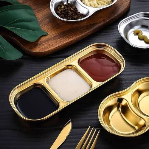 Stainless steel 3 -compartment spice and sauce dish