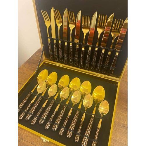 Stainless Steel Cutlery Set - 24 Pcs - Black/Gold