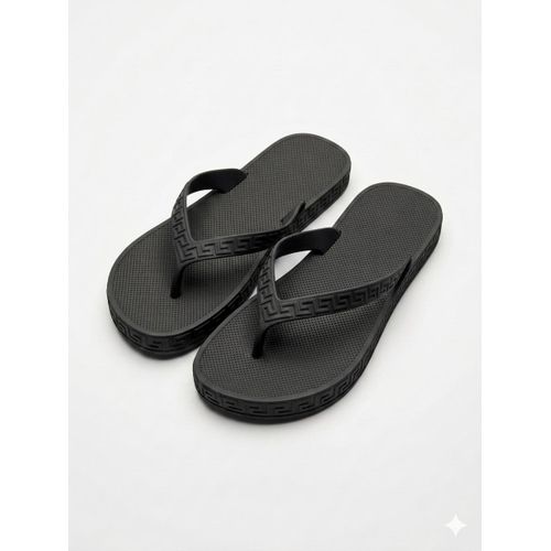 Women's Elegant Flat Slides - Casual Slippers - Stylish Open Toe Open-Back Flat Beach - Geometric Pattern - Black
