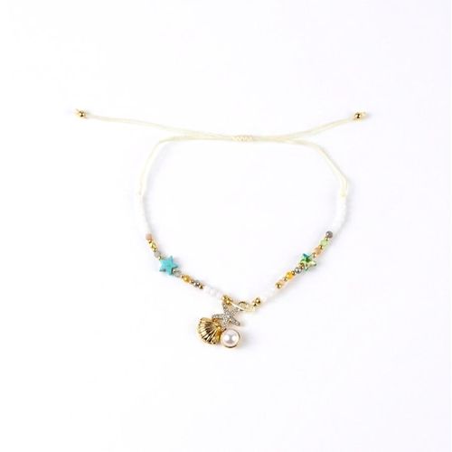 Trendy Beach Anklet – Adjustable Cord with Starfish, Seashell & Pearl Charms