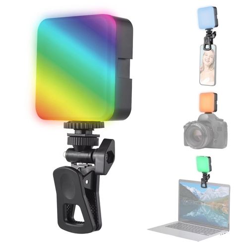 Portable Square RGB LED Light with Clip Mount, Dimmable, Ideal for Photography, Video, Live Streaming, and Makeup
