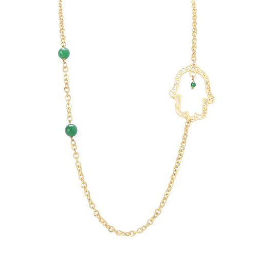 Golden Hamsa Hand Women Necklace - Green & Gold