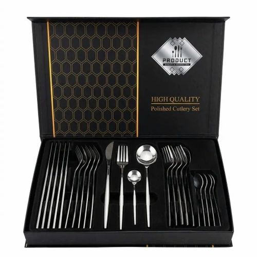 Luxurious Gold & Colored Stainless Steel Flatware Set – 24-Piece Gift Box Masterpiece