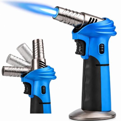 Refillable Butane Kitchen Torch, Adjustable Flame Up to 1500°C for Searing, Browning, Roasting and BBQ Charcoal Lighting, Safety Lock, Stable Base