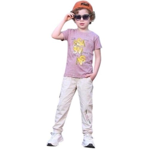 Boys Cotton Lycra Summer Outfit Set – Soft Breathable Anti-Fading Fabric Kids T-Shirt and Pants – Lightweight Comfortable Casual Daily Wear Stylish Clothing Set