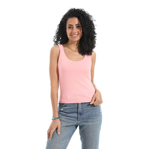 Solid Pattern Basic Slip On Cut Sleeves T-Shirt - Light Pink
