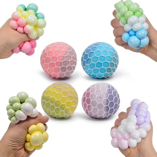 1Pcs Colored Soft Grape Mesh Pressure Balls Squeeze Change Color Balls Stress Relieve Sensory Squishy Balls Hand Exercise Bouncy Balls. (Purple)