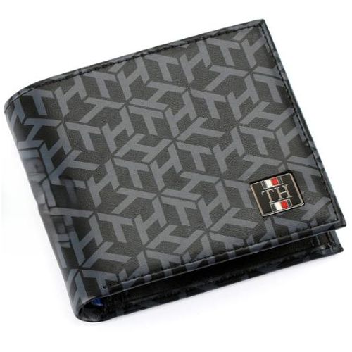 Men’s Black Genuine Leather Wallet with Printed Detail