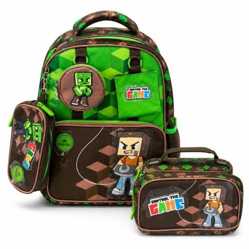 Glossy Bird - Gaming Kids School Backpack Set with Lunch Bag and Pencil Case 16 Inch - GB5692