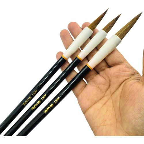 Fineline Artist Paint Brush Set, 3 Pieces - Black (Natural Hair Brushes, Various Sizes)