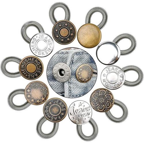 6Pcs Button Extender for Trousers Elastic Spring Botton Metal Button Waist Extender Adjustable Extended Button Pregnancy Pant Extenders for Jeans Skirts Trousers Collars Cuffs Men Women