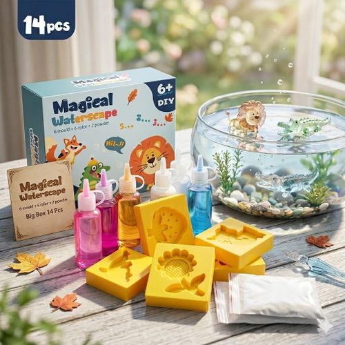 Ultimate Magical Waterscape DIY Craft Kit – 14 Pieces Complete Set for Kids Creative Art Exploration, Including 6 Vibrant Colors, 6 Unique Molds & 2 Magic Powder Bags for Endless Underwater Imaginative Play