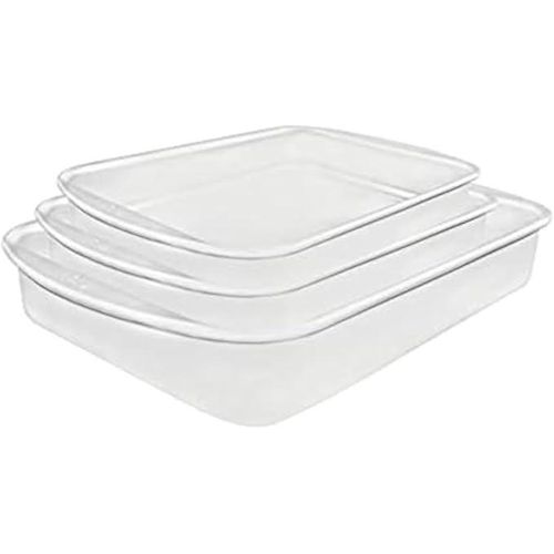 3-piece rectangular oven tray set, sizes 25cm, 28cm, and 35cm, silver, aluminum