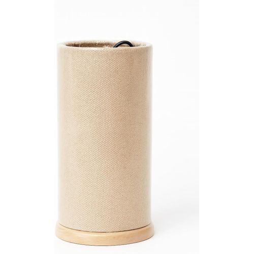 Beige Linen Table Lamp with Wooden Base