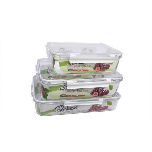 3-Piece Rectangular Acrylic Food Storage Container Set with Airtight Clips