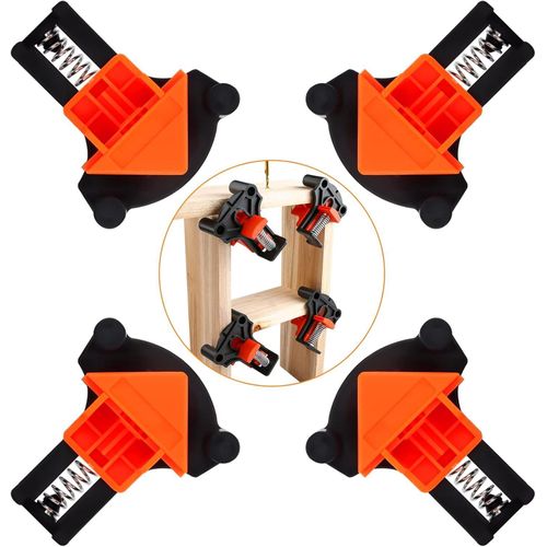 60/90/120 Degree Corner Clamps for Woodworking, 4PCS Adjustable Single Handle Spring Loaded Square Multi-Angle Clamp, Corner Clamp Tools for Making Cabinet Wood Drilling Tools Accessories