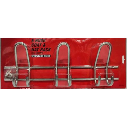 Stainless steel 6 hook coat and hat rack