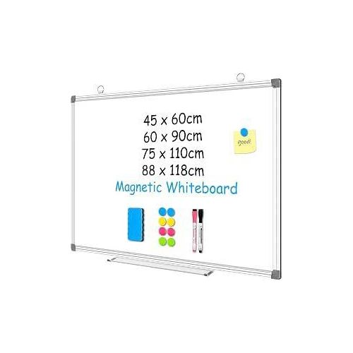 4 THOUGHT Magnetic Whiteboard 45 x 60 cm A2 White Board for Wall with 2 Markers Pens 8 Magnets and 1 Eraser Back to School Whiteboards Dry Erase Board for Home Kitchen Office 450mm x 600mm