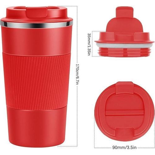 Coffee Cup Stainless Steel Vacuum Mug Keeps Drinks Hot & Cold thermal coffee mug double wall BPA-Free Slip-Proof and Leak-Proof,380ML (Red)