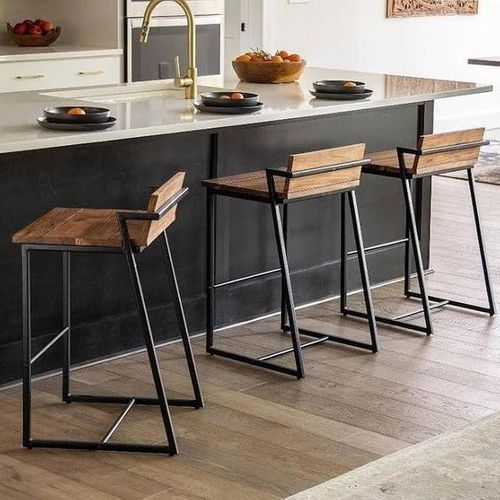 Set of 3 Industrial Bar Stools Natural Wood & Steel Modern Kitchen Island Chairs Height 75cm Counter Stools