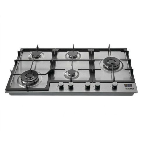 Built-In Gas Hob 90cm - Maxi+ FullZone Cooking Area - 5 Cooking Zones - DualCrown SABAF Wok Burners - Original Italian SABAF Gas Valves, 8mm Tempered Glass, InstantFlame Auto Ignition, FFD Safety & Cast Iron Pan Supports - BROGHO 9L3G2W X SF