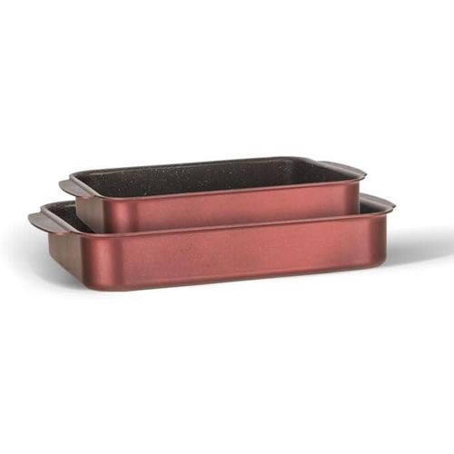 Granite Rectangular Casserole Set Non-stick PFOA PTFE Free 2 Pieces 30-35 cm - Burgundy