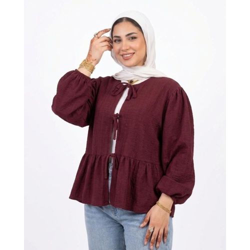 Premium Freska Blouse with Front Ties – Stylish & Breathable Design – burgundy